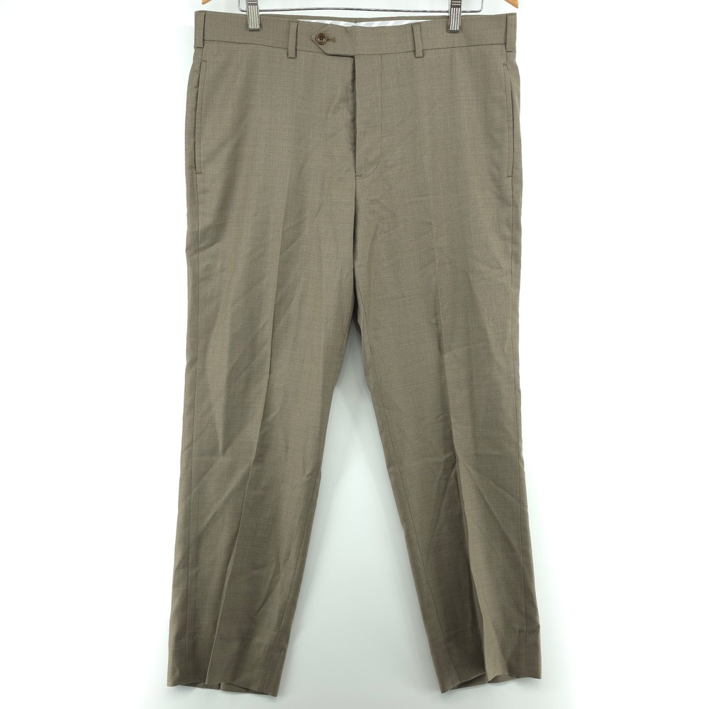 Jos A Bank Mens Traveler Pants Wool Blend Brown 40x32 Slim Fit Wrinkle Resistant